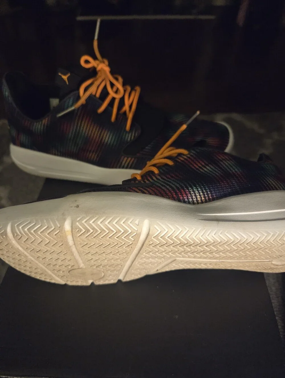 Jordan Low-Top Sneakers in Black with Orange Laces and Multicolor Upper